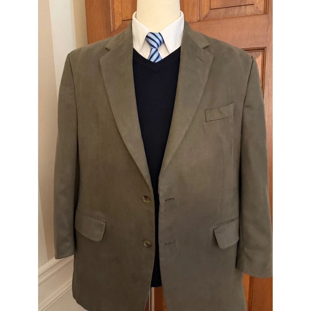 Chaps Ralph Lauren Blazer Mens 46R Green Microsuede Two-Button Sport Coat Jacket